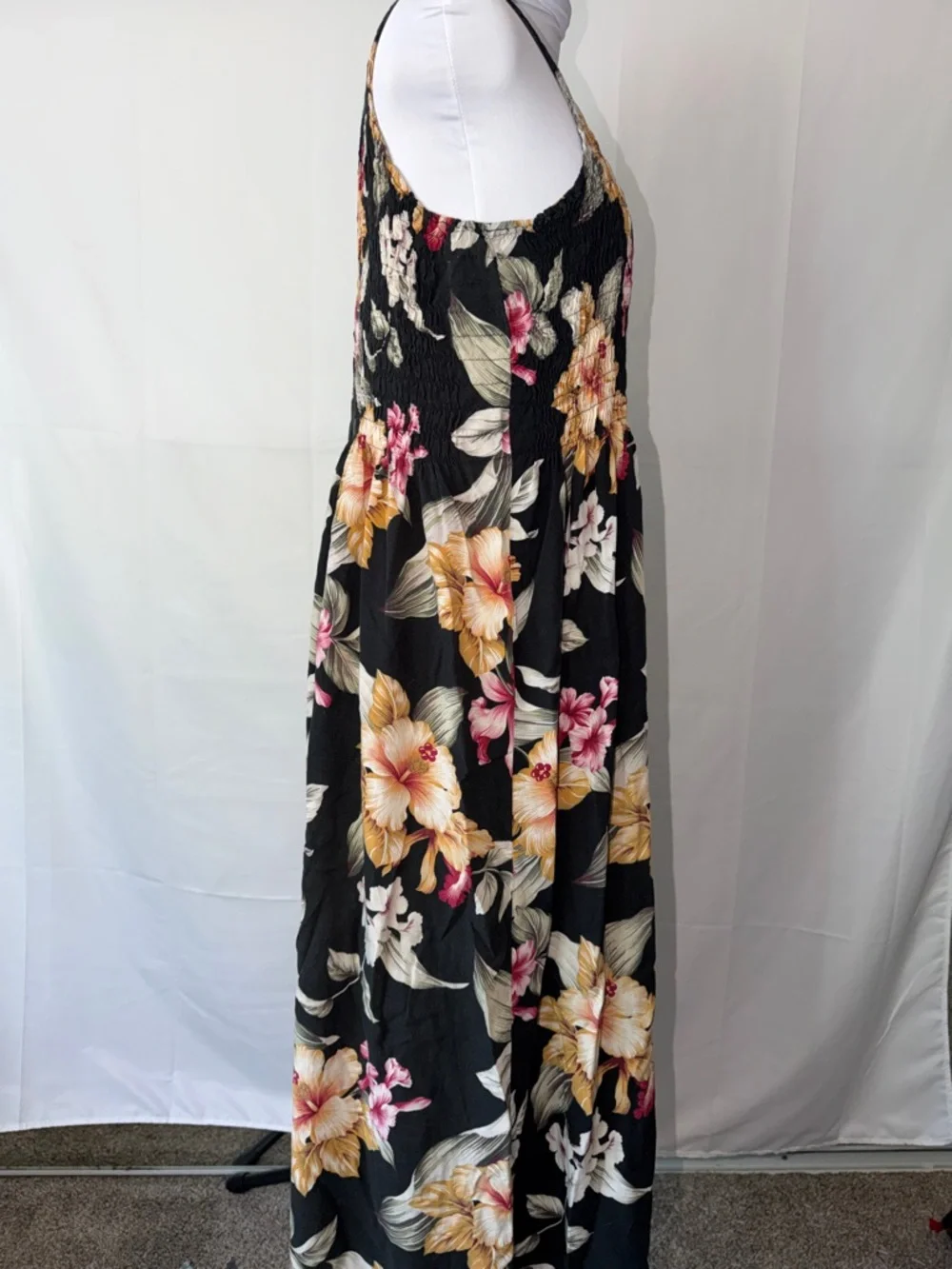 Aloha Hut Sleeveless Floral Maxi Dress with Pink & Yellow Blooms